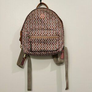 Tory Burch Pink Piper Printed Small Backpack Purse Logo Nylon Leather Trim